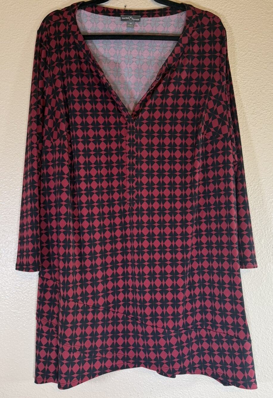 Market & Spruce Plus 2X Burgundy Black Tunic Top